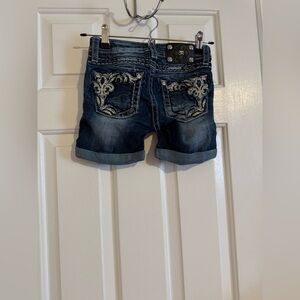 Miss Me Kids Blue Denim Shorts with Embroidery